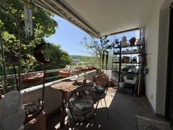 Blick auf den Balkon vom Wohnzimmer aus
