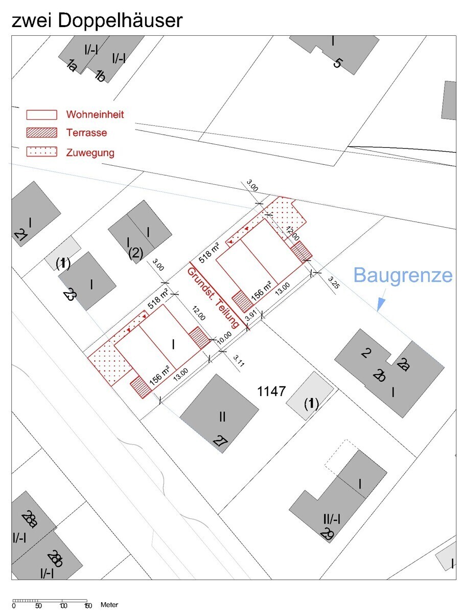 Mögliche Palnung für zwei Doppelhäuser