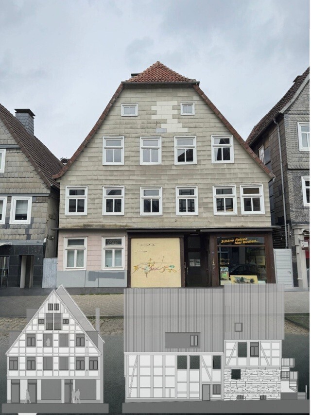 Aktuelle Frontansicht mit Planzeichnung 