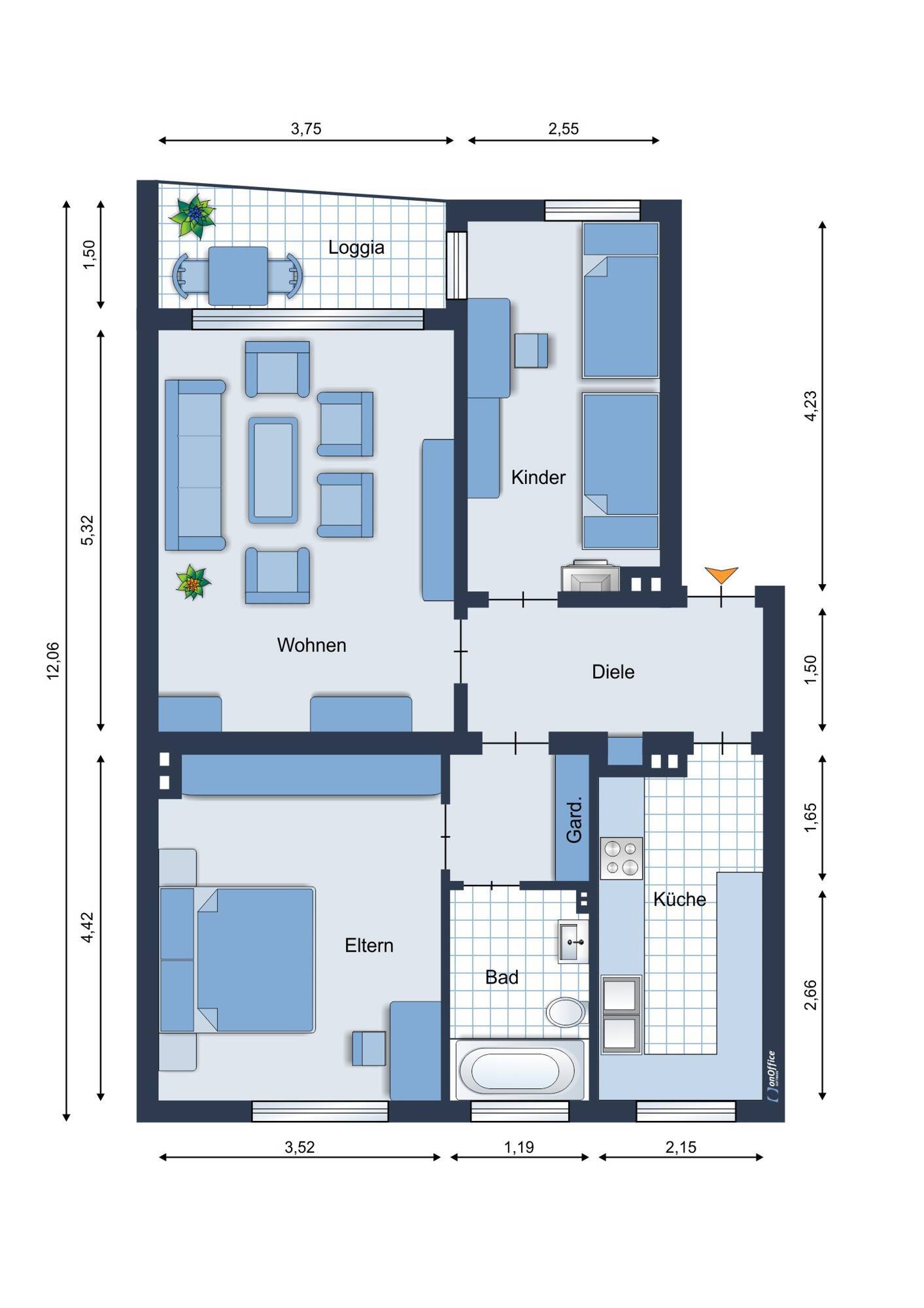 Wohnungen 1-4 OG links