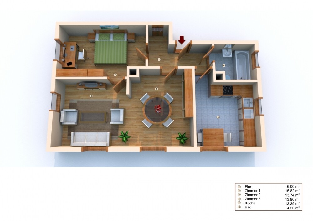 Klasse Grundriss, variabel als 2 od. 3. Zimmerwohnung aufteilbar.