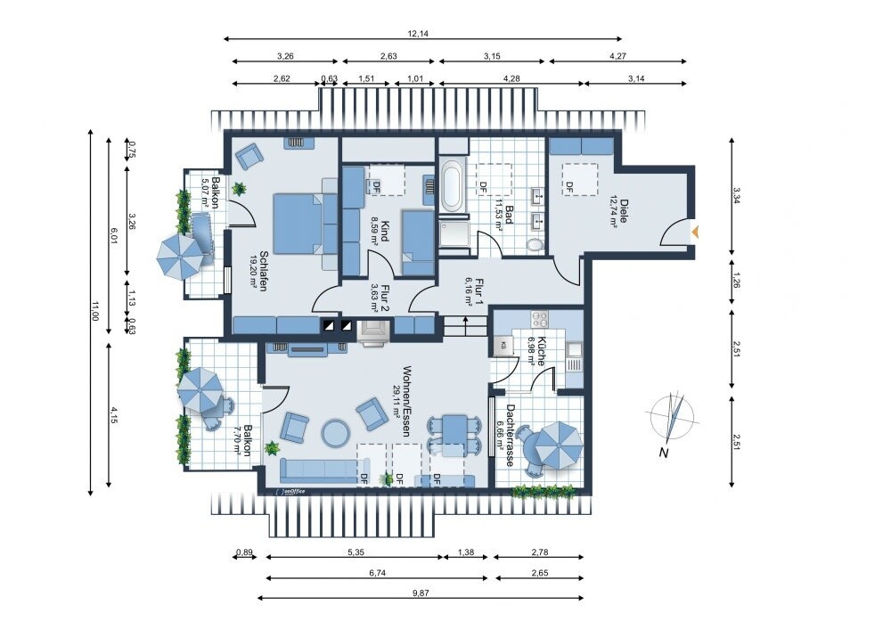 Komfort Grundriss mit Splitlevel-Ebenen
