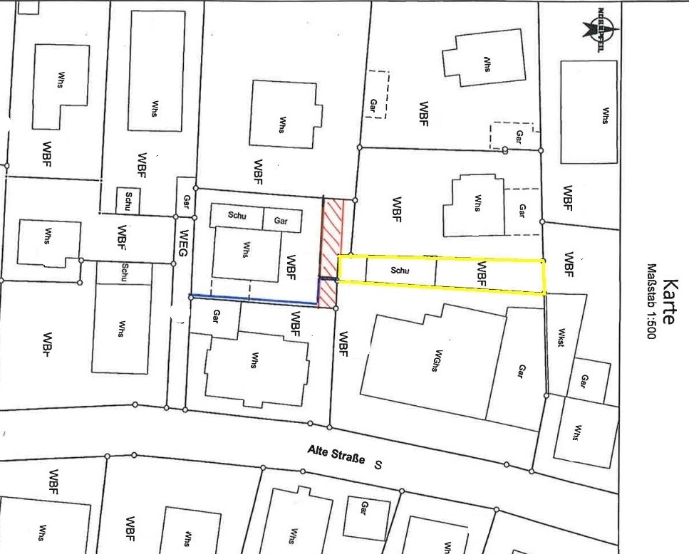 lageplan aus Fortführung WBF gelb markiert