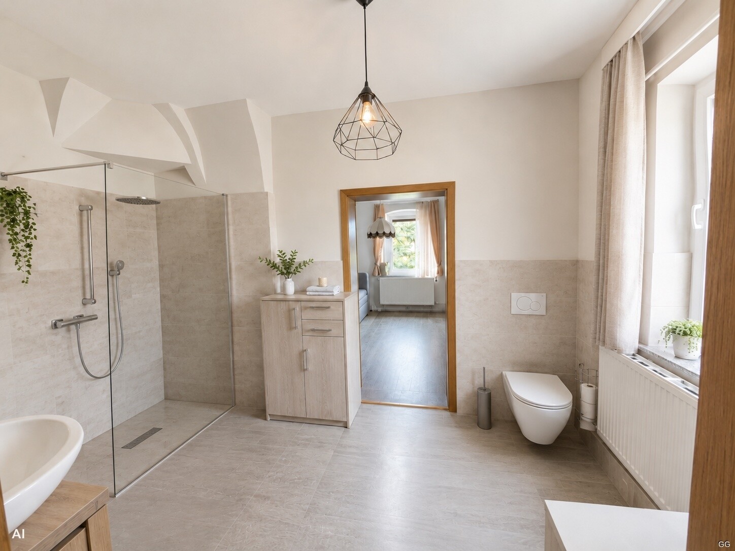 modernisiertes Bad mit Dusche
