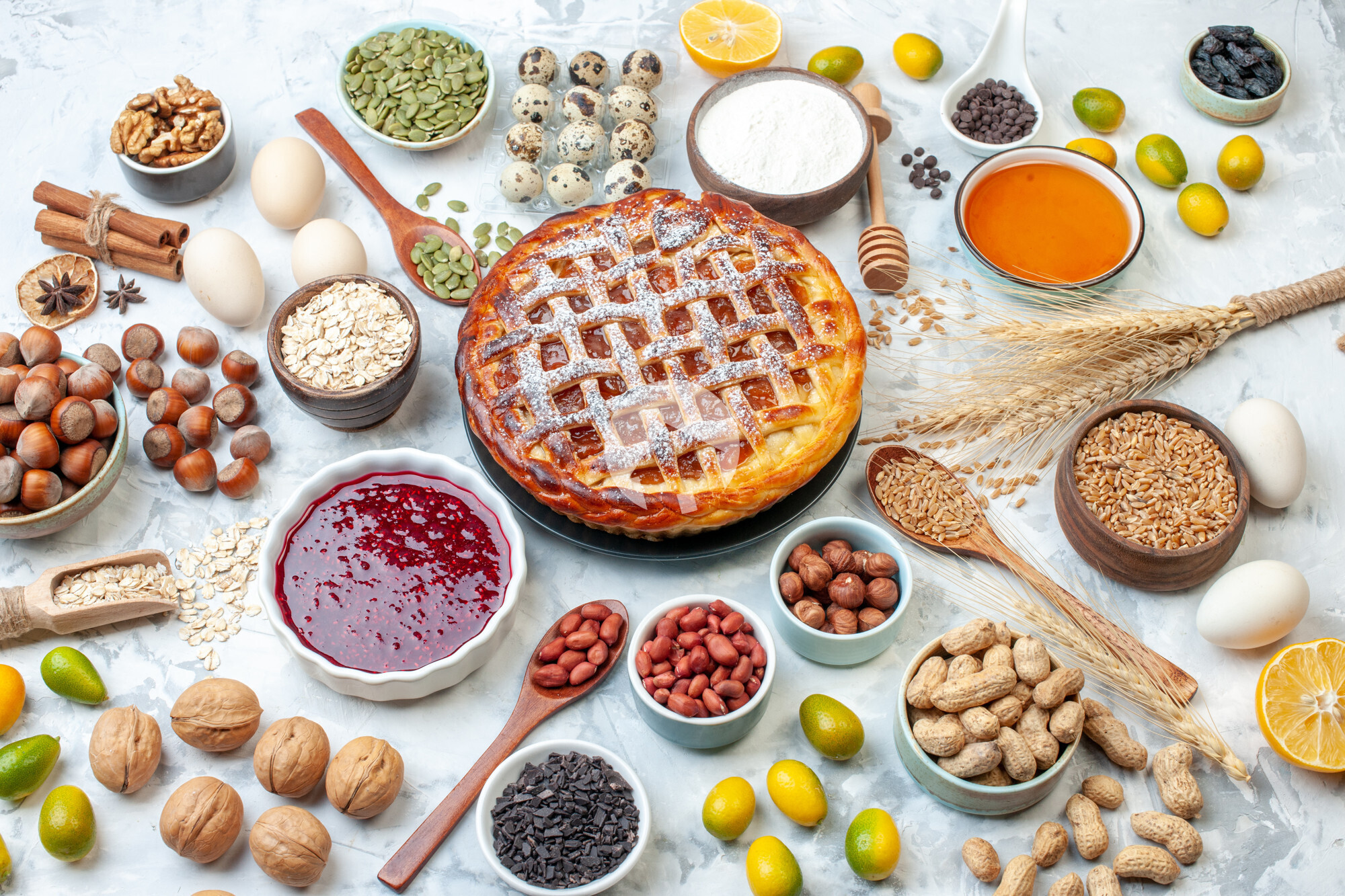 top-view-yummy-jelly-pie-with-eggs-and-nuts-on-lig-2025-02-10-09-40-04-utc