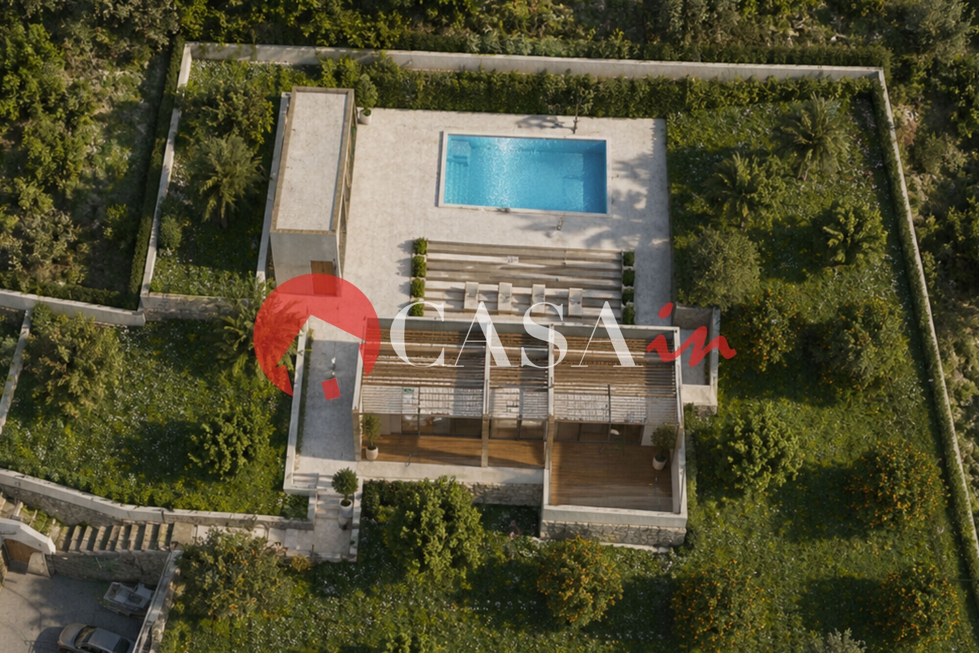 Rendering villa con piscina
