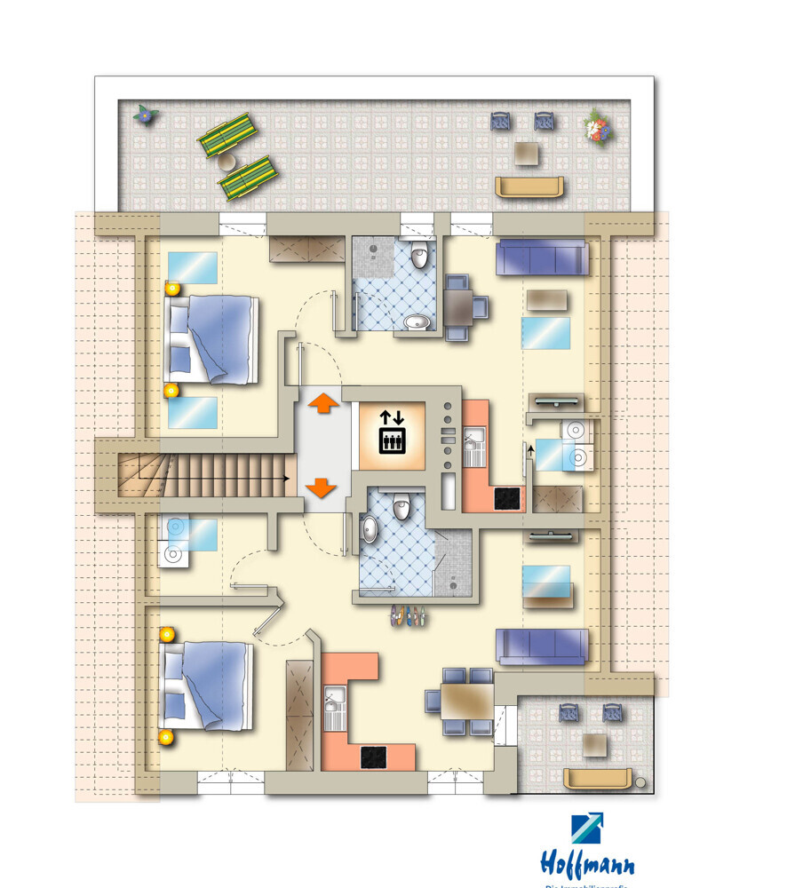 Grundriss Dachgeschoss möbliert Muster
