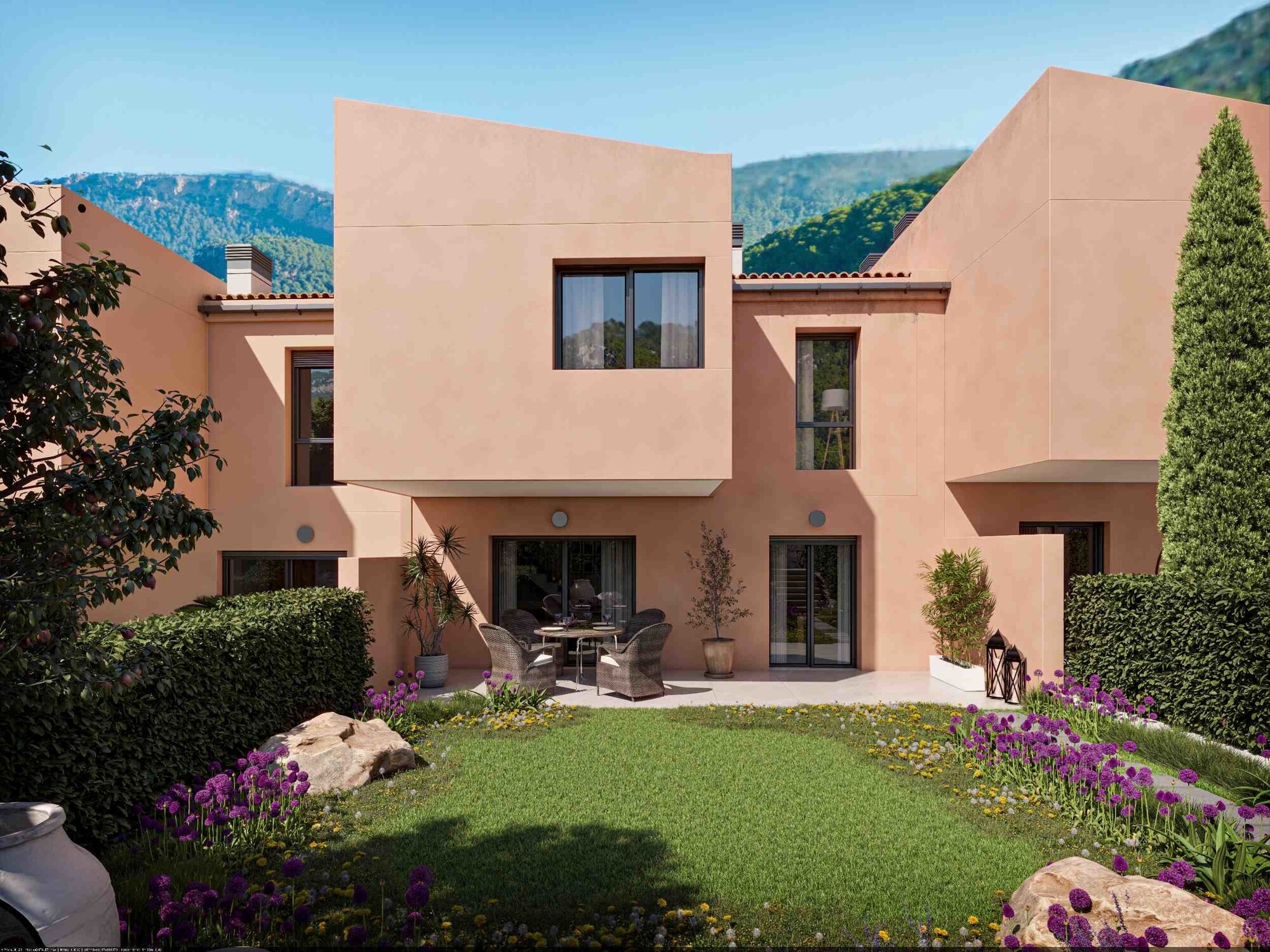 NEW BUILD (under construction): Corner terraced house with three terraces and garden