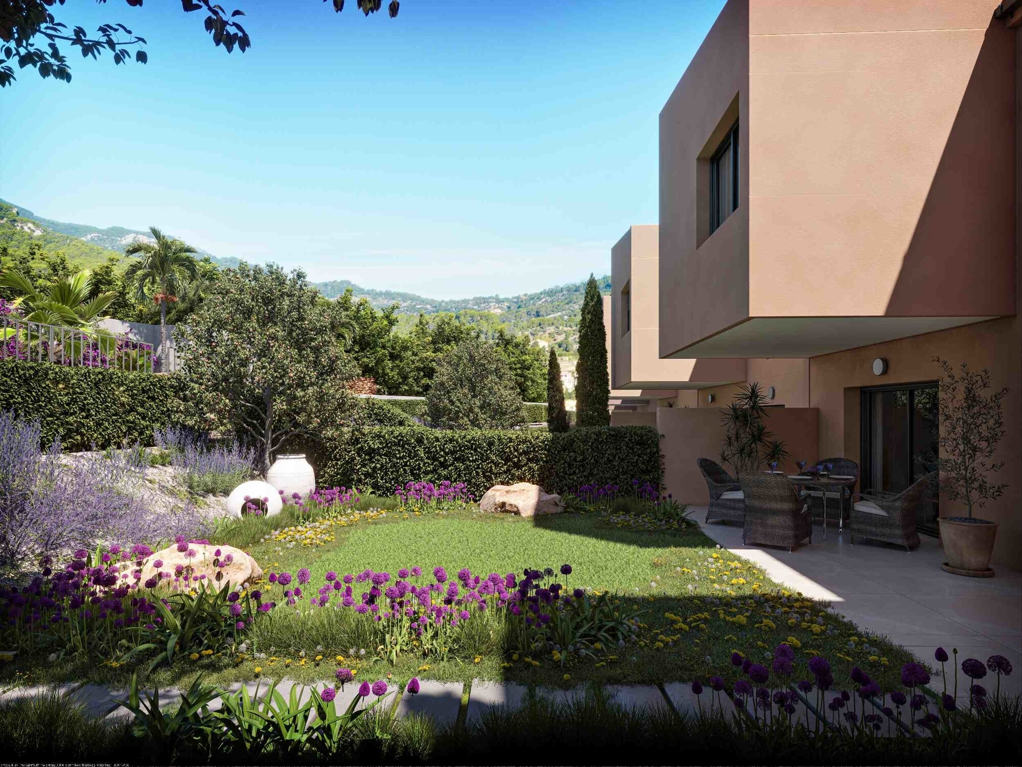 NEW BUILD (under construction): Corner terraced house with three terraces and garden