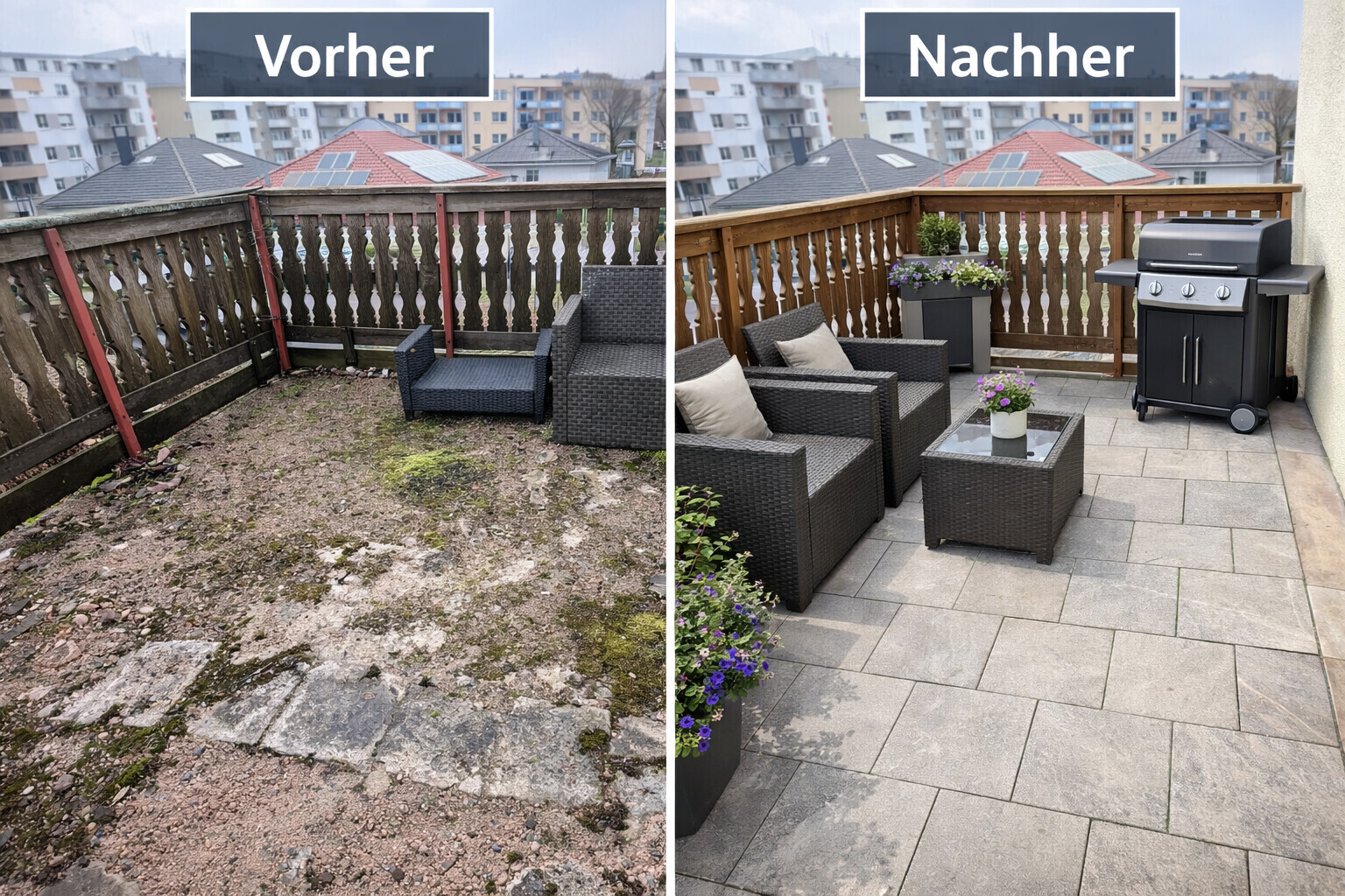 Balkonvorher und -nachher Vergleich