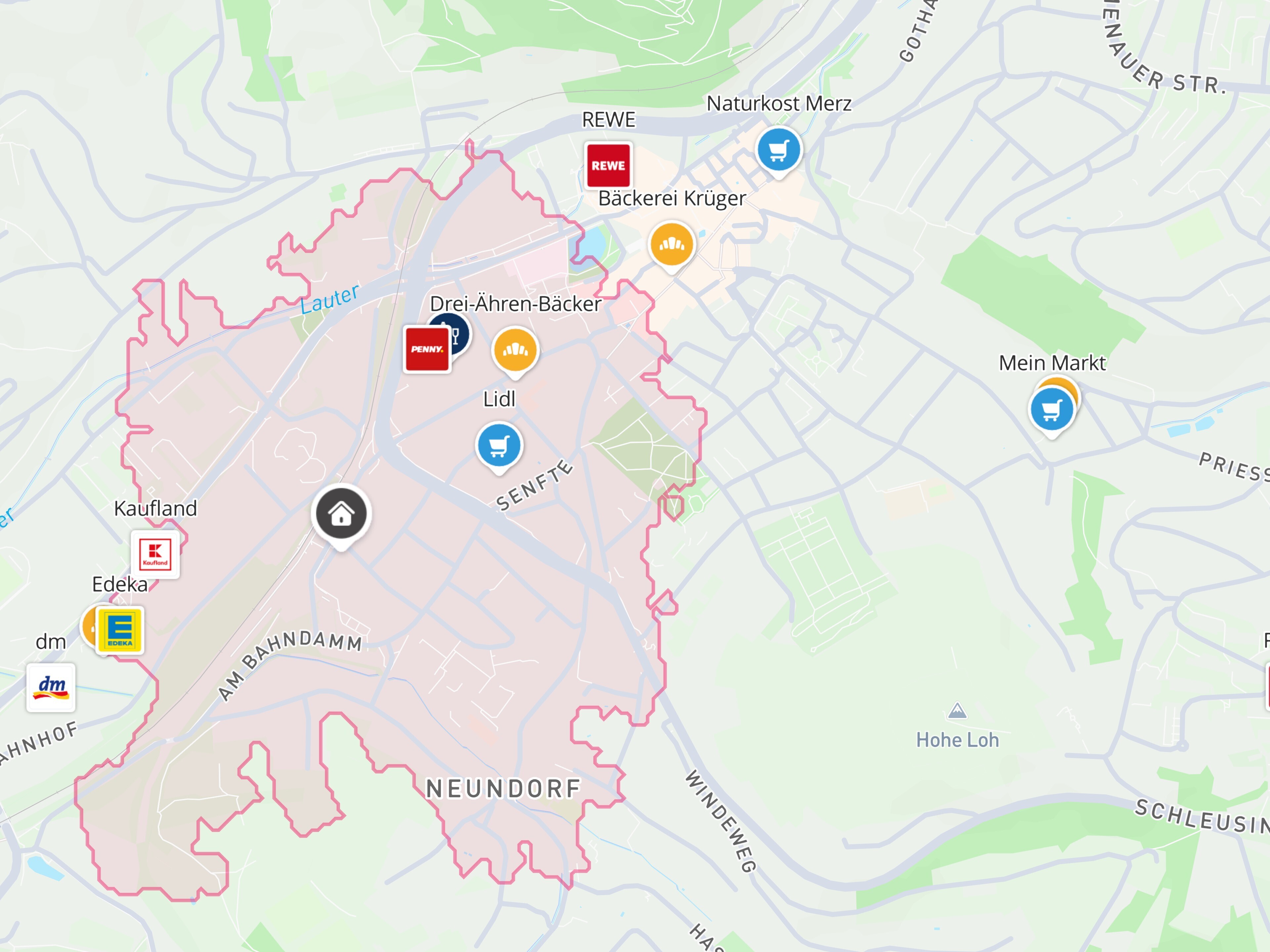 Lageplan Einkaufsmöglichkeiten Umkrei 10 Minuten zu Fuß