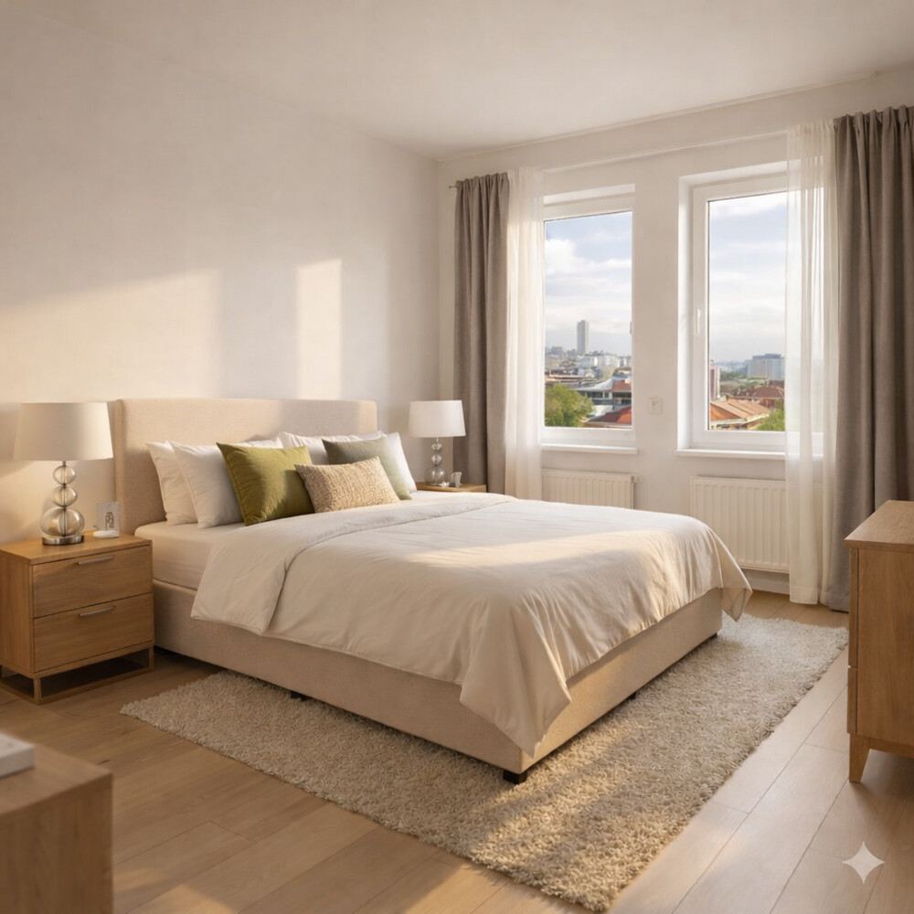 Schlafzimmer Beispielhafte Möblierung (virtuelles Staging)