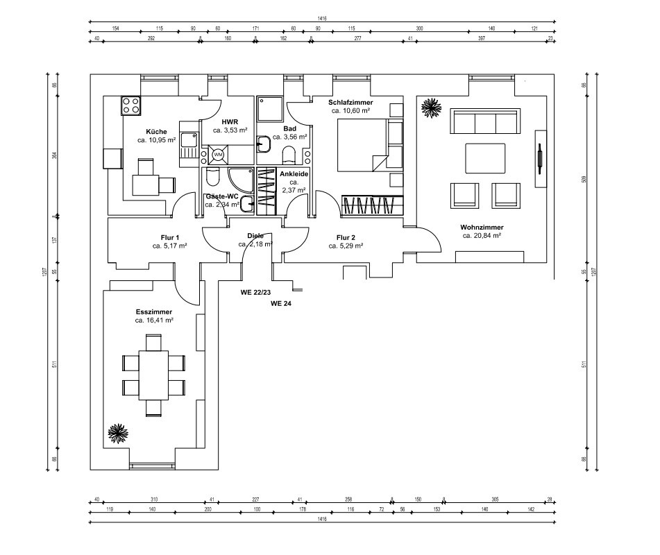Grundriss WE 3 Zimmer