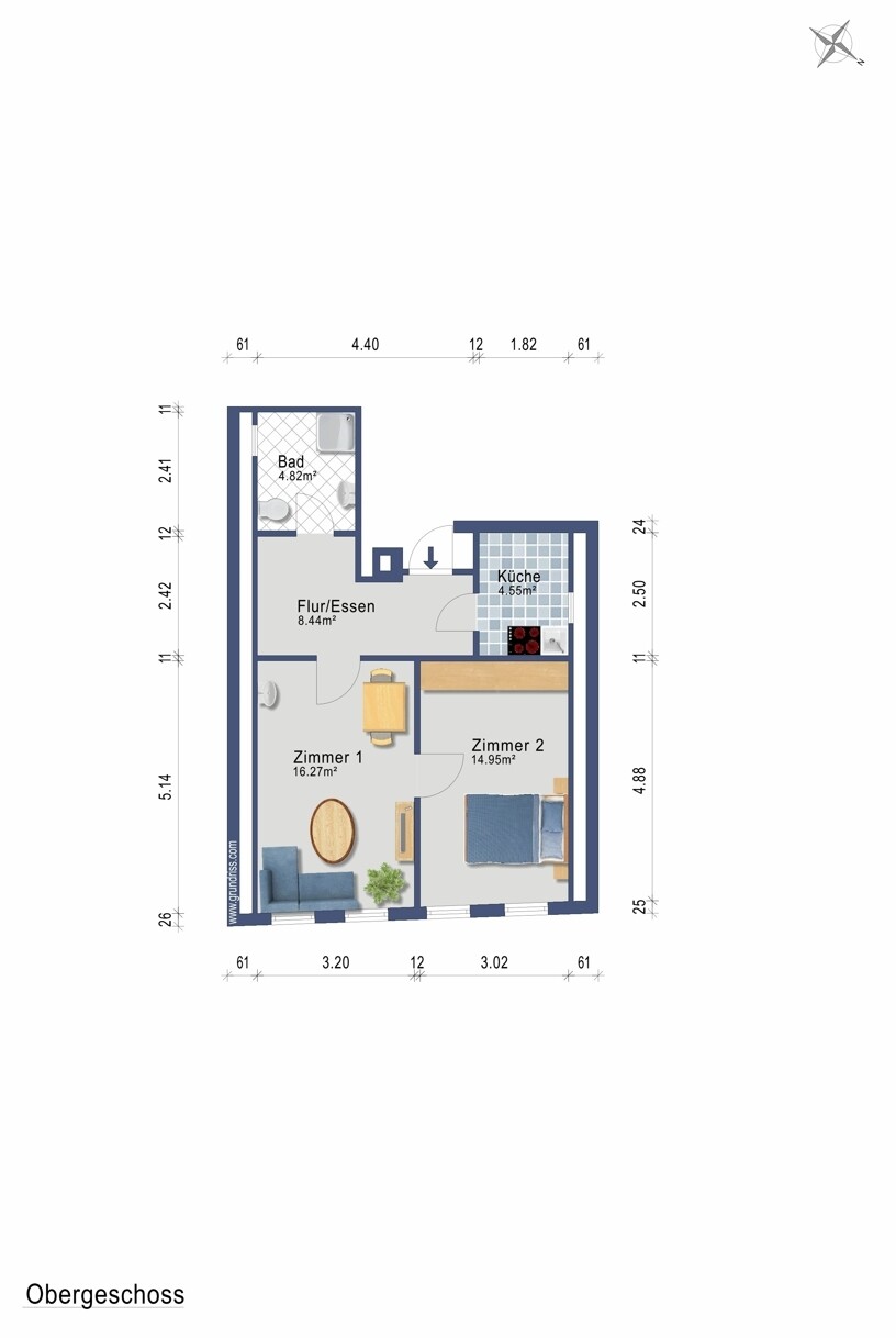 Wohnung 2 im Obergeschoss vorne(Darstellung und Maßangaben sind ohne Gewähr)