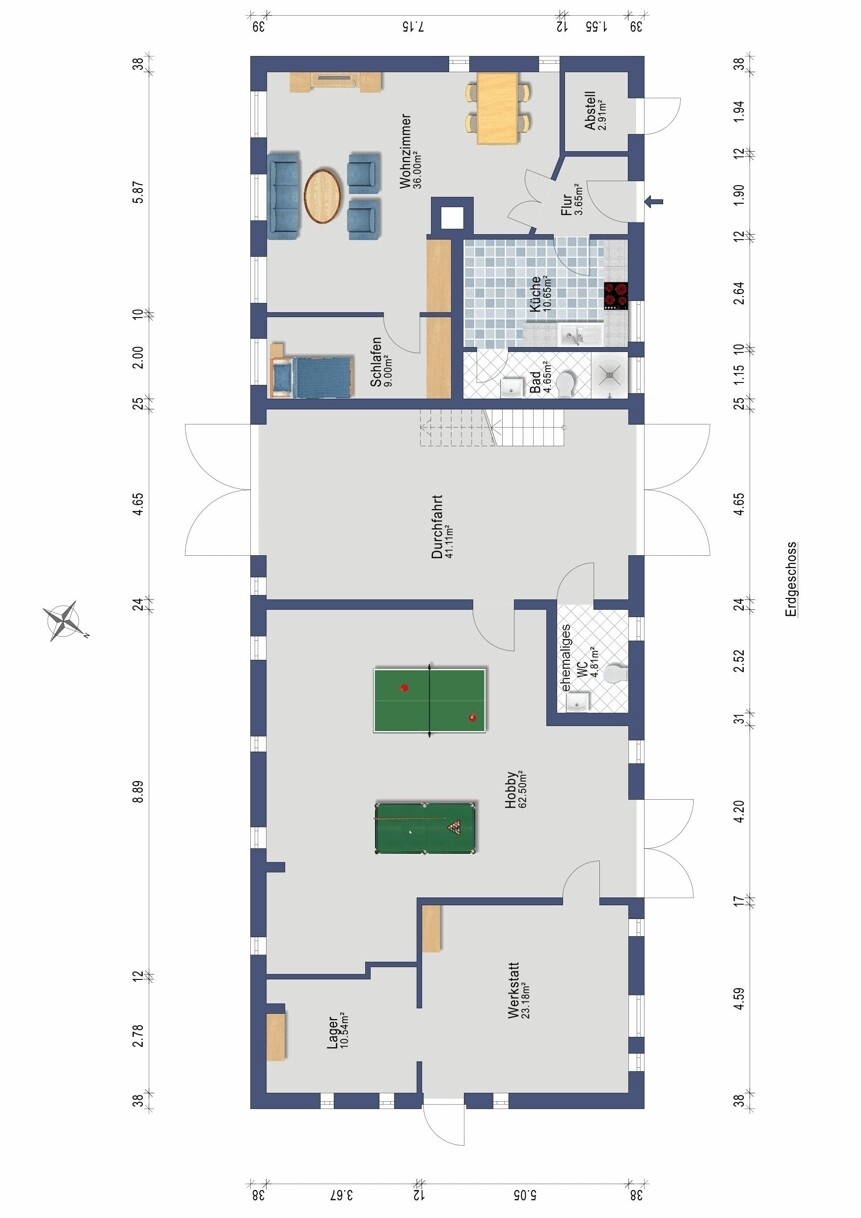 Reetdachhaus-Nebengebäude Erdgeschoss (Darstellung und Maßangaben sind ohne Gewähr)