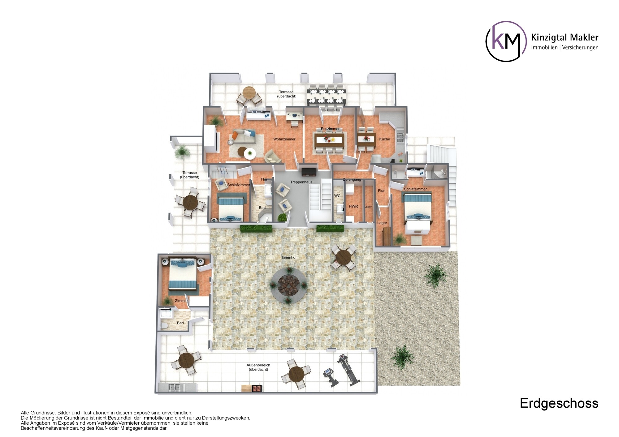 Floorplan letterhead - Grundriss Finca EG - Erdgeschoss - 3D Floor Plan