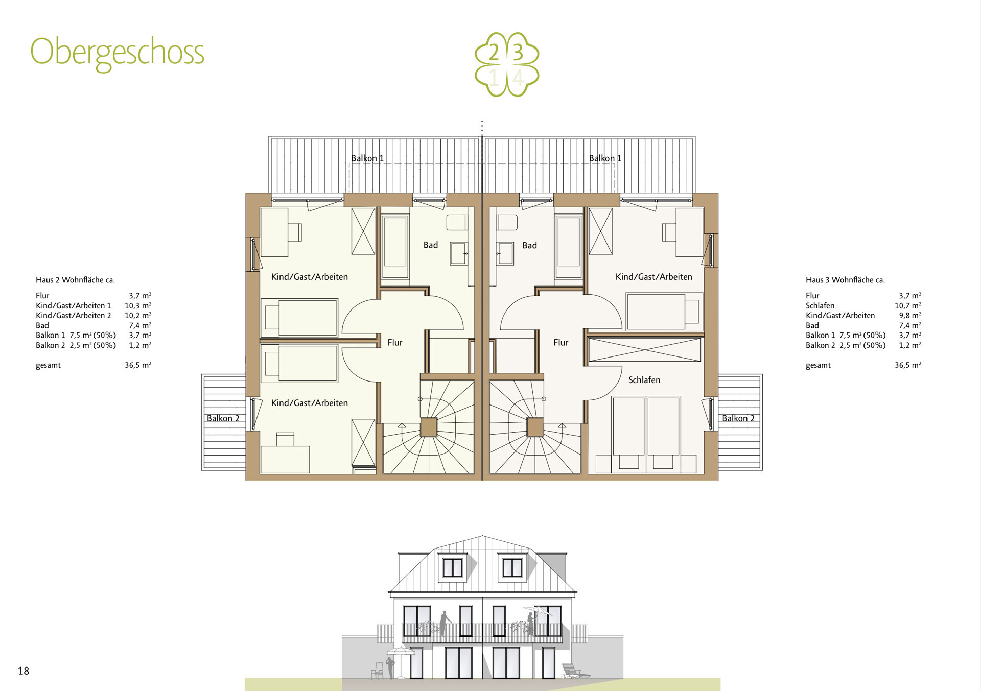 Haus 2 & 3 Grundriss Obergeschoss 