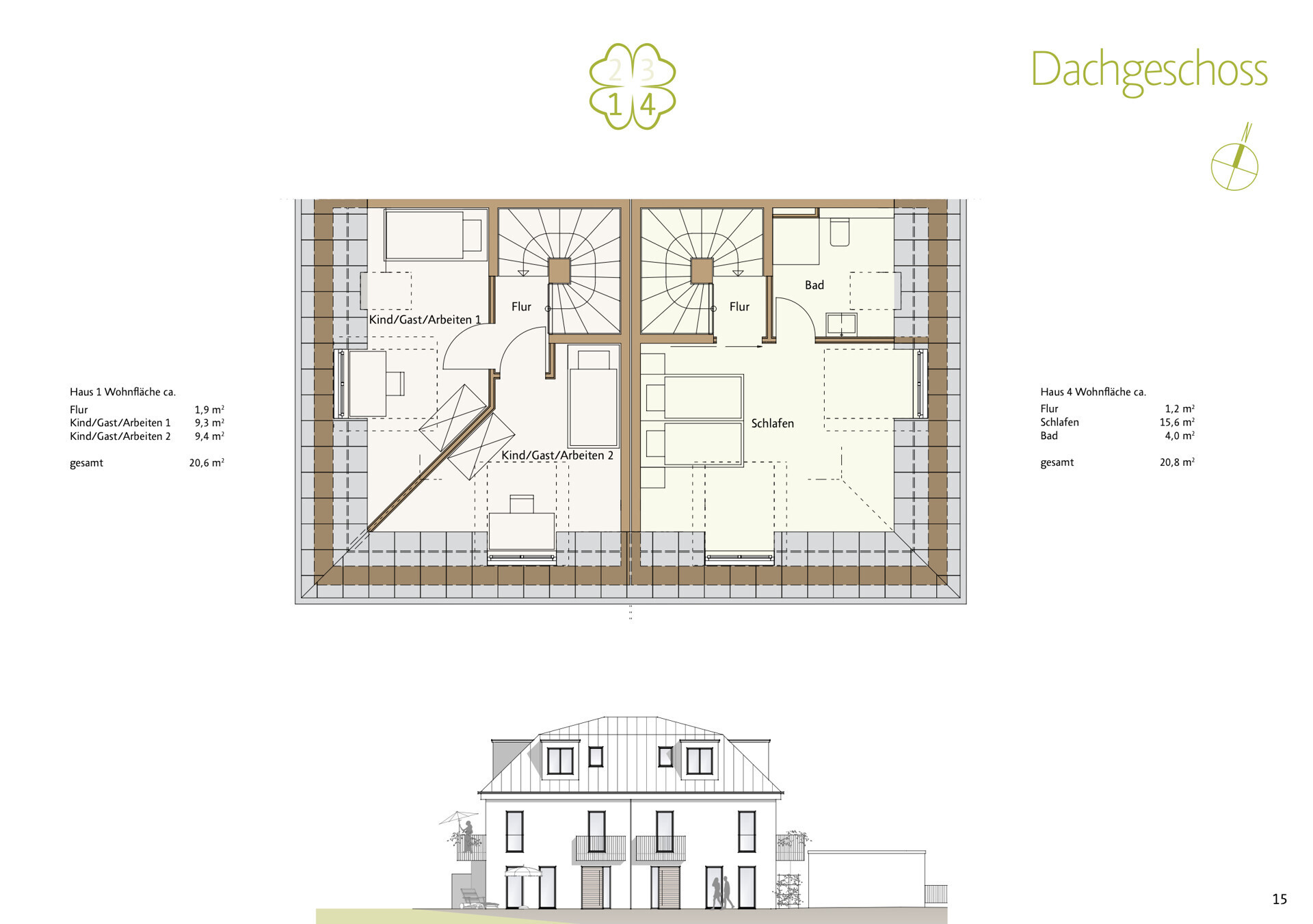 Haus 1 & 4 Grundriss Dachgeschoss 