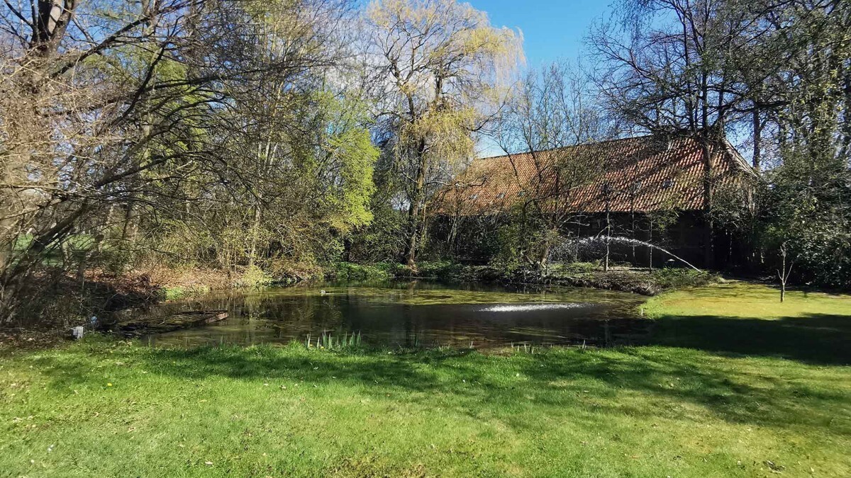 Der Blick zur sanierten Scheune