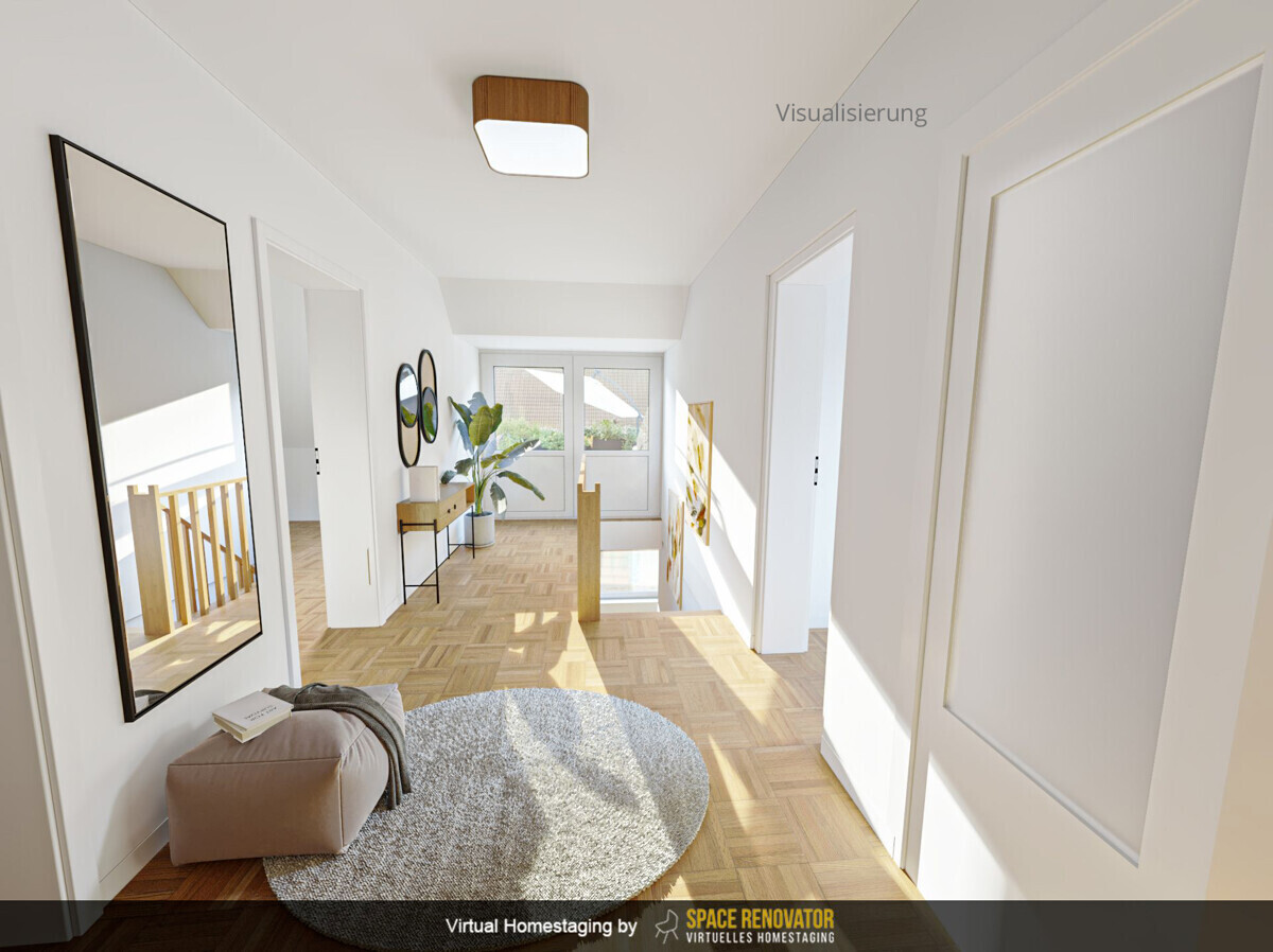 großer Flur OG mit Zugang zum Balkon_Visualisierung