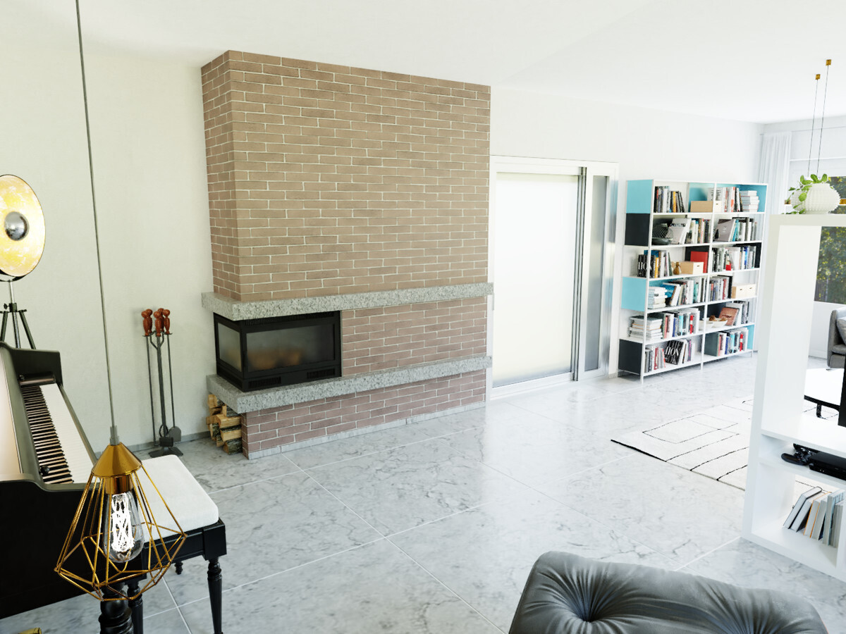 Visualisierung Wohnzimmer Ansicht Kamin