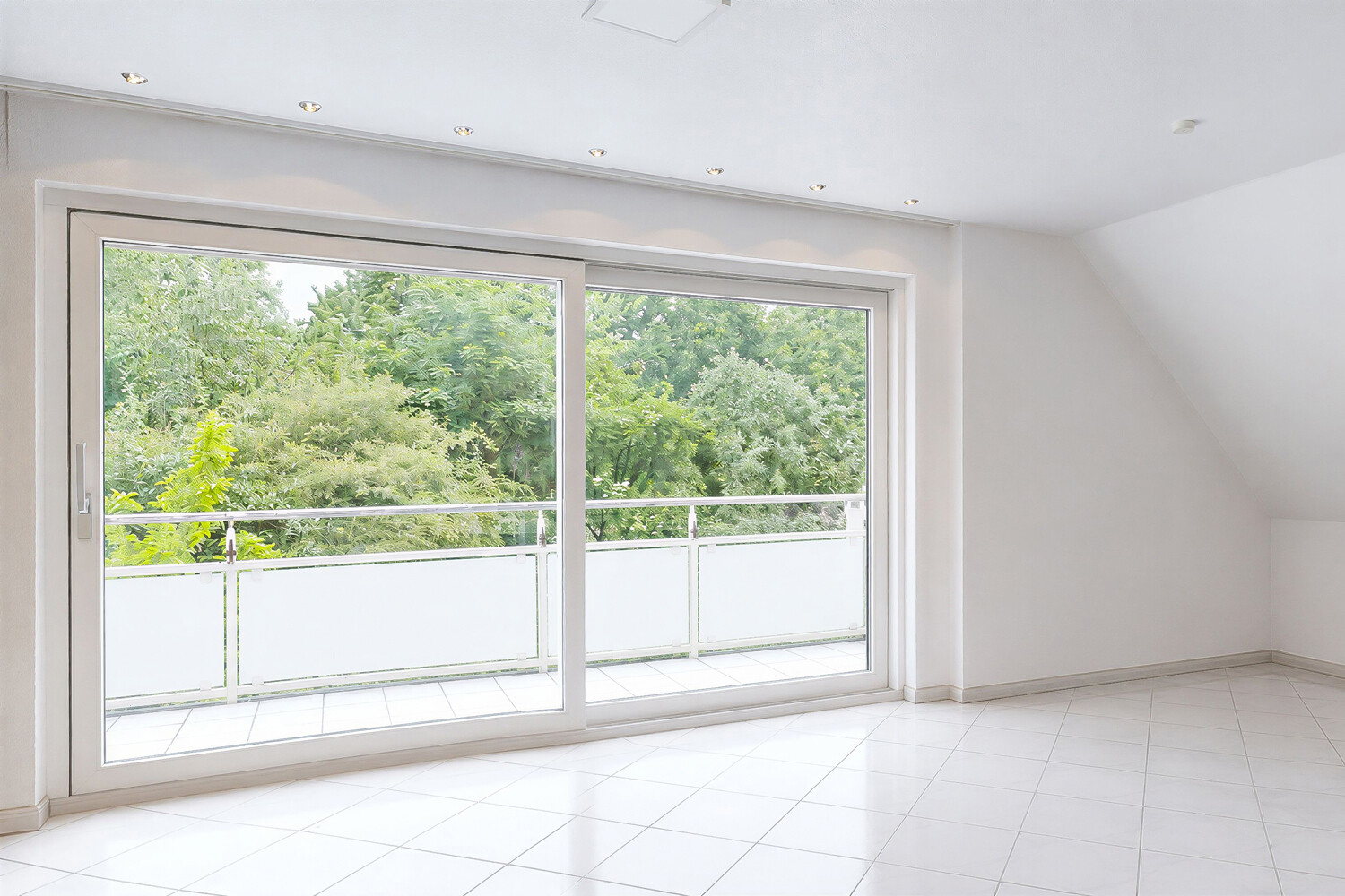 Blick zum Balkon aus dem Wohnzimmer im Obergeschoss