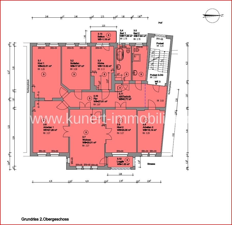 Grundriss - Wohnung 3 im 2. Obergeeschoss