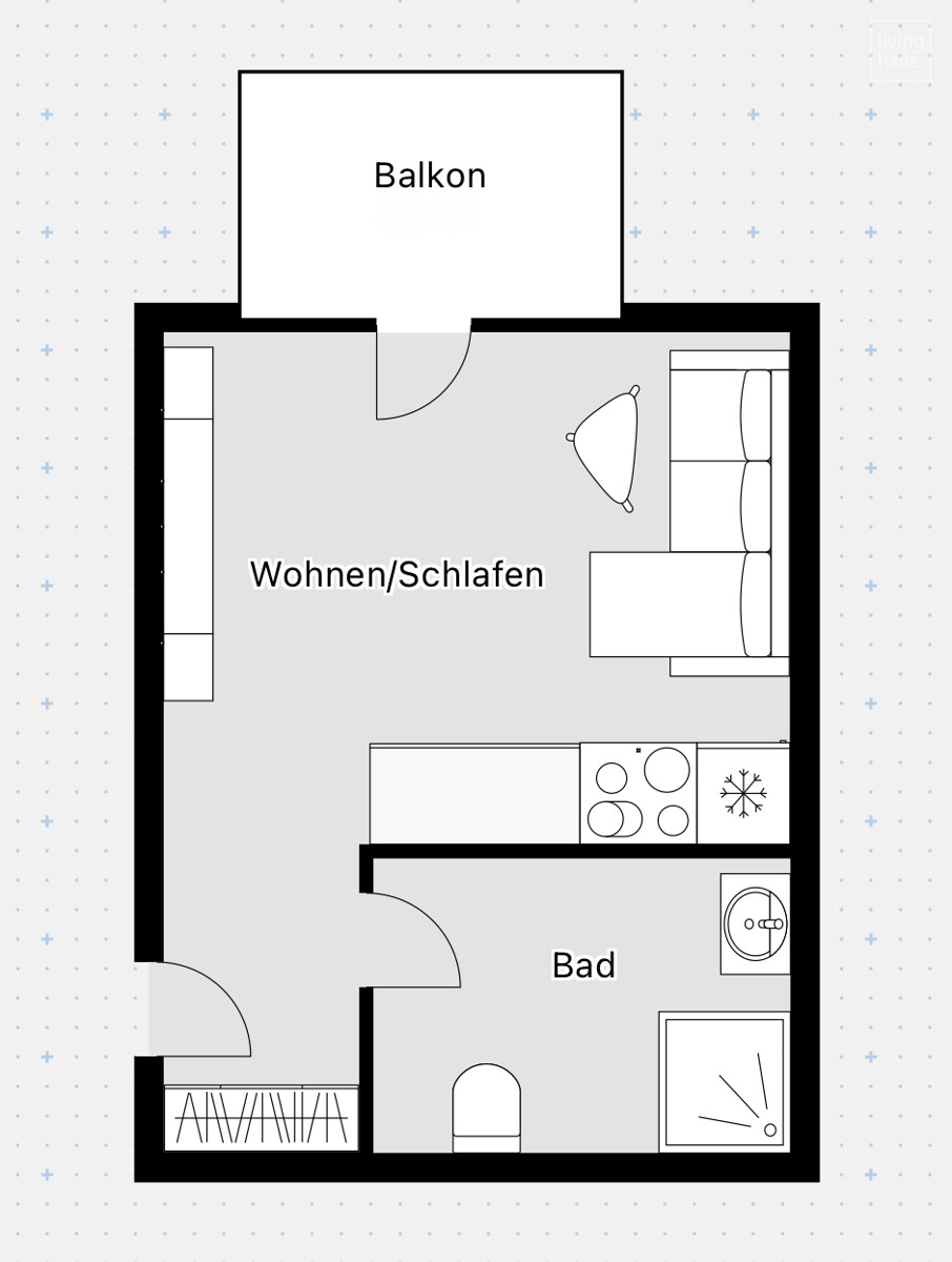 Grundriss 1-Raum mit Balkon