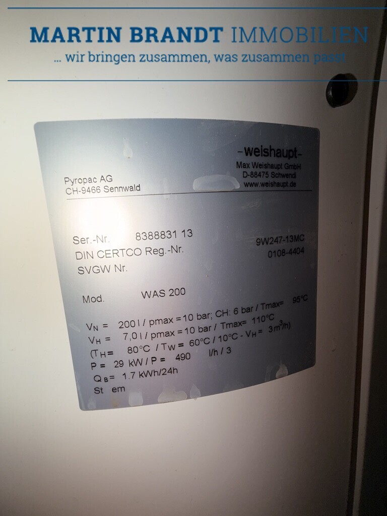 Typenschild 200 Liter weishaupt Warmwasseraufbereitung