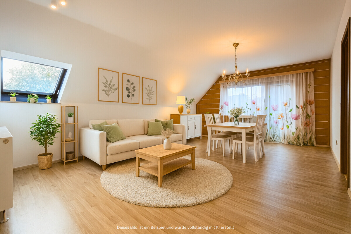 Wohnzimmer Diese Bild ist ein Beispielbild und wurde vollständig mit KI erstellt. 