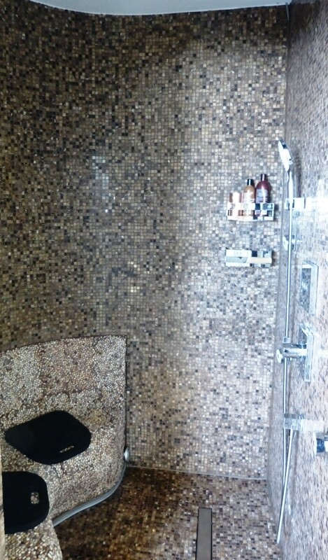 Ebenderdige Dusche mit Dampfbad