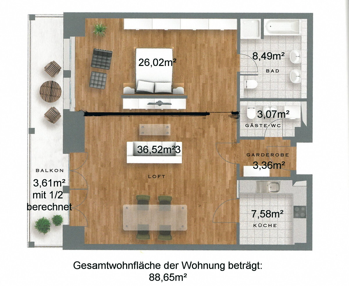 Grundriss mit Wohnflächen