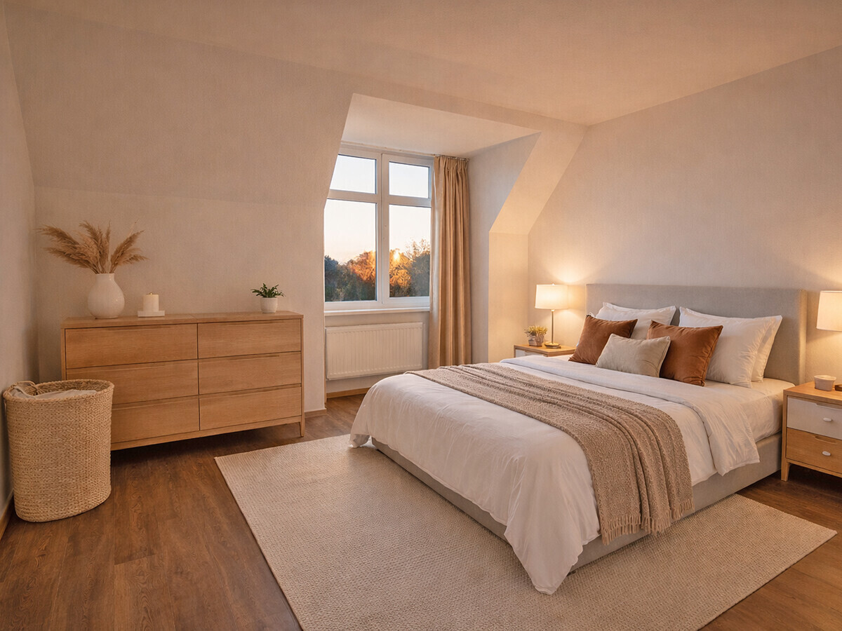Ein mögliches gemütliches Schlafzimmer. // KI-generiert