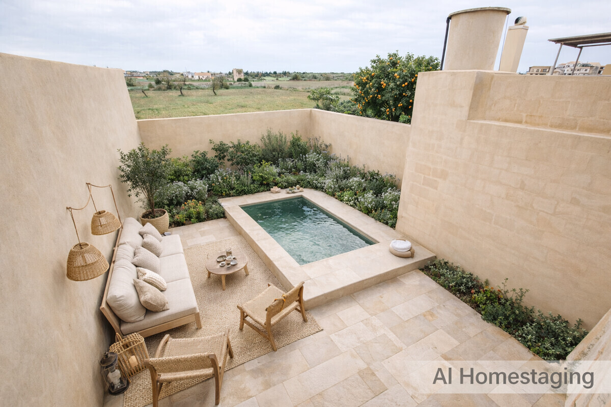Homestaging Terraza con piscina y jardìn