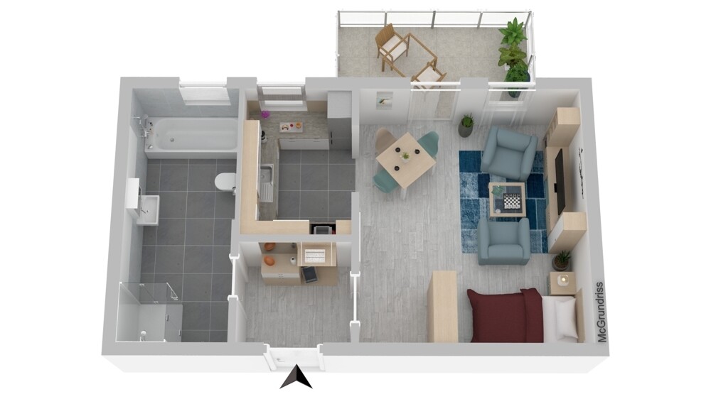 Visualisierung Wohnung 1-Zi-App.
