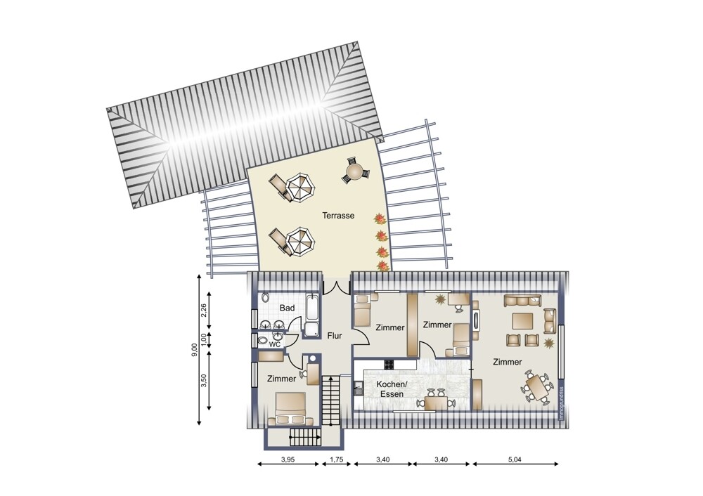 Grundriss DG-Wohnung mit Terrasse