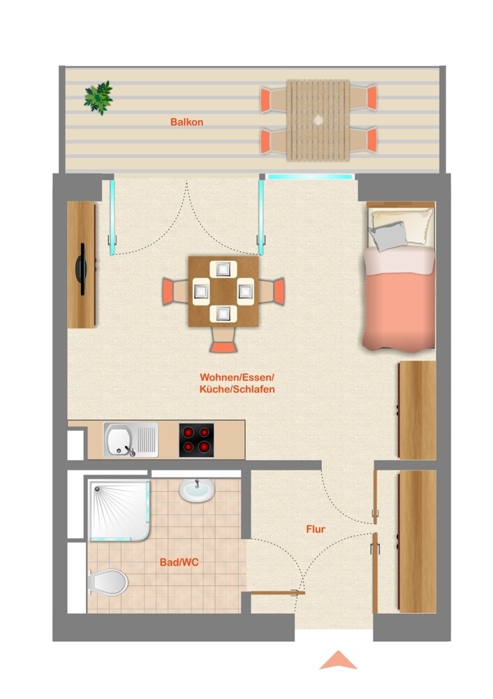 Grundriss 1,5 Zi. Apartment