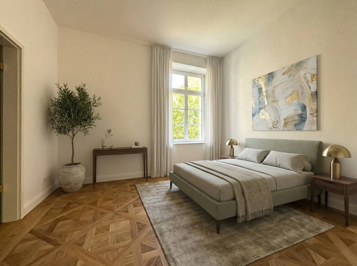 Schlafzimmer Bad mit Beispielmöblierung