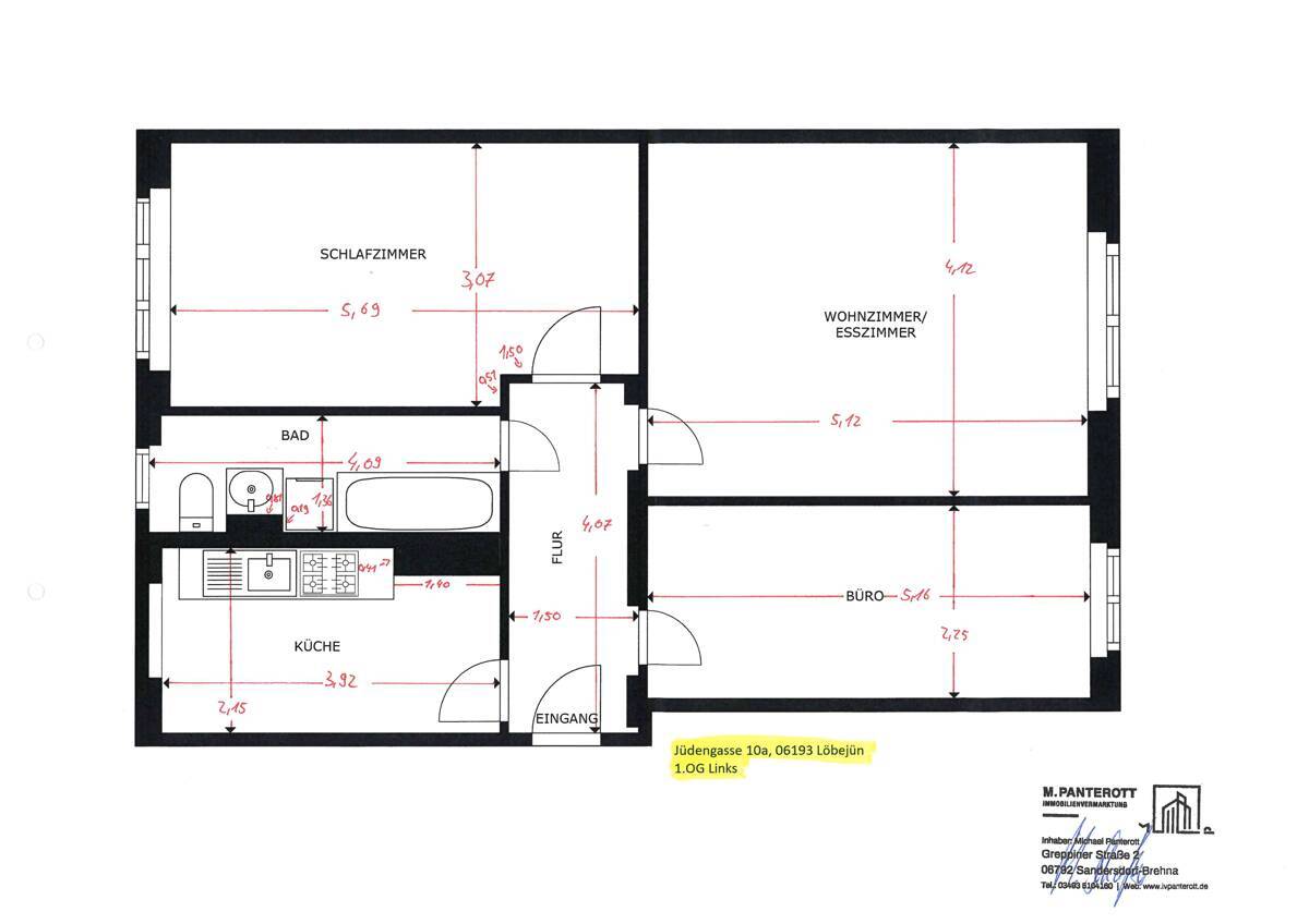 Grundriss 1.OG links, Eingang 10a