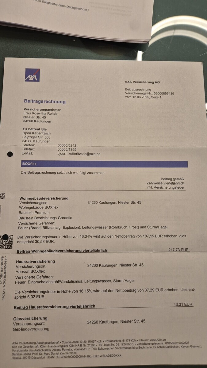 Wohngebäude-Beitragsrechnung