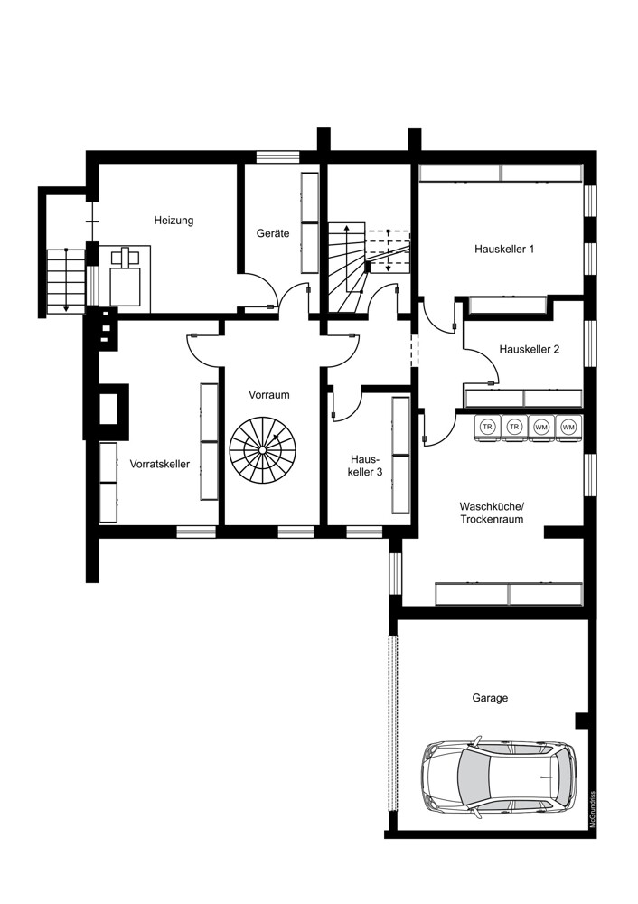 Vorentwurf Grundriss KG (Souterrainwohnung nicht eingezeichnet)