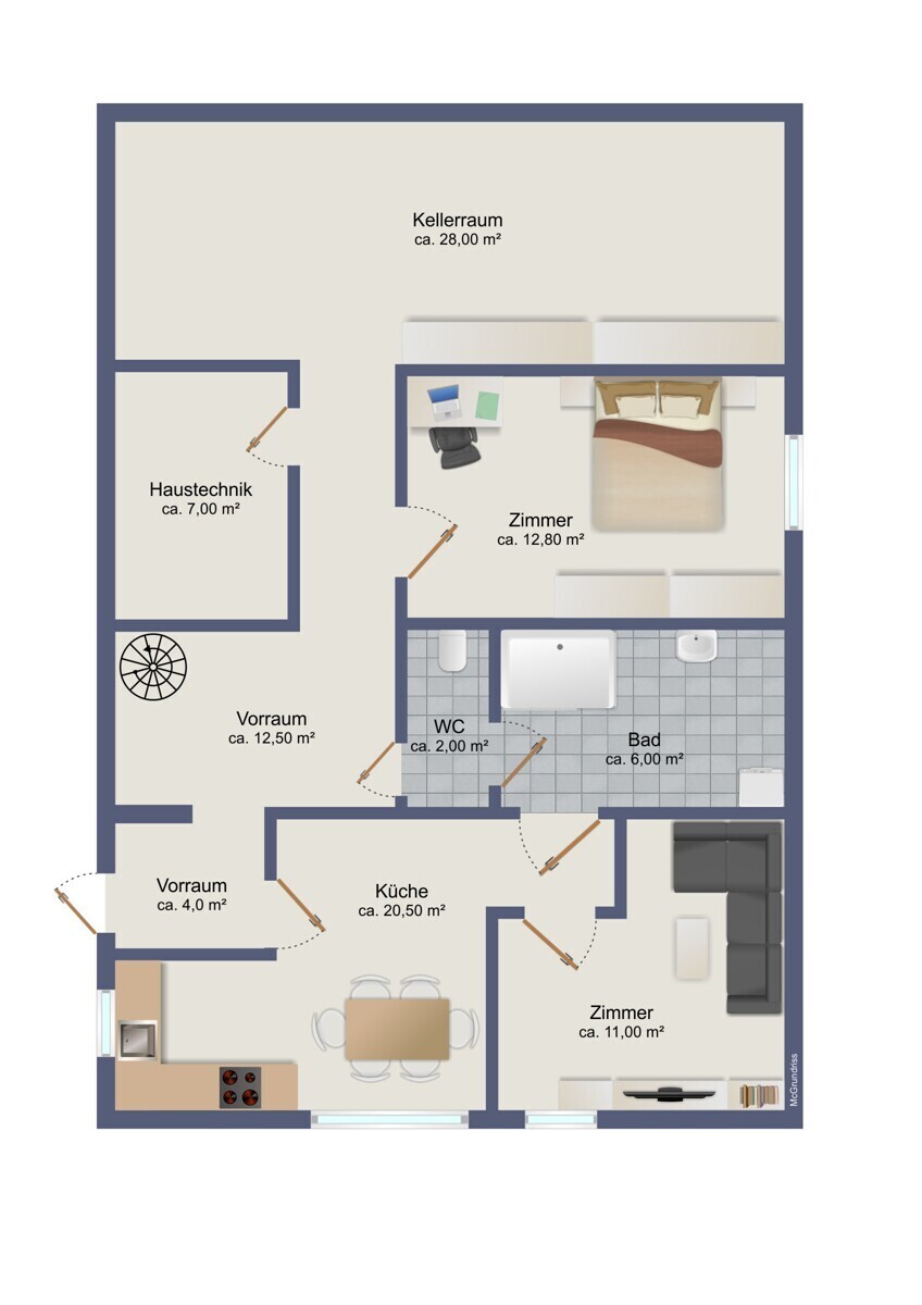 Grundriss Untergeschoß mit Einlegerwohnung