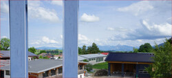 Panoramablick vom Ammergebirge über Tegelberg, Säuling zur Zugspitze bis hin zur Alpspitze und den Buron
