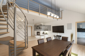 Wohnzimmer mit Wendeltreppe