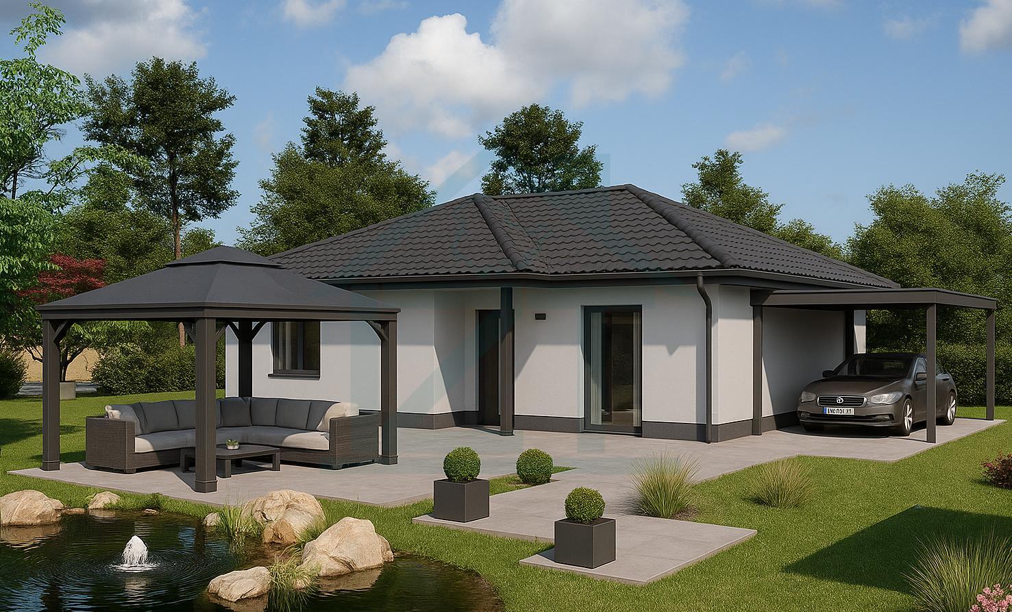Modern Vorstadtidyll mit Gartenteich