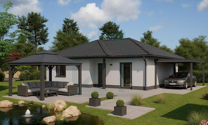 Modern Vorstadtidyll mit Gartenteich