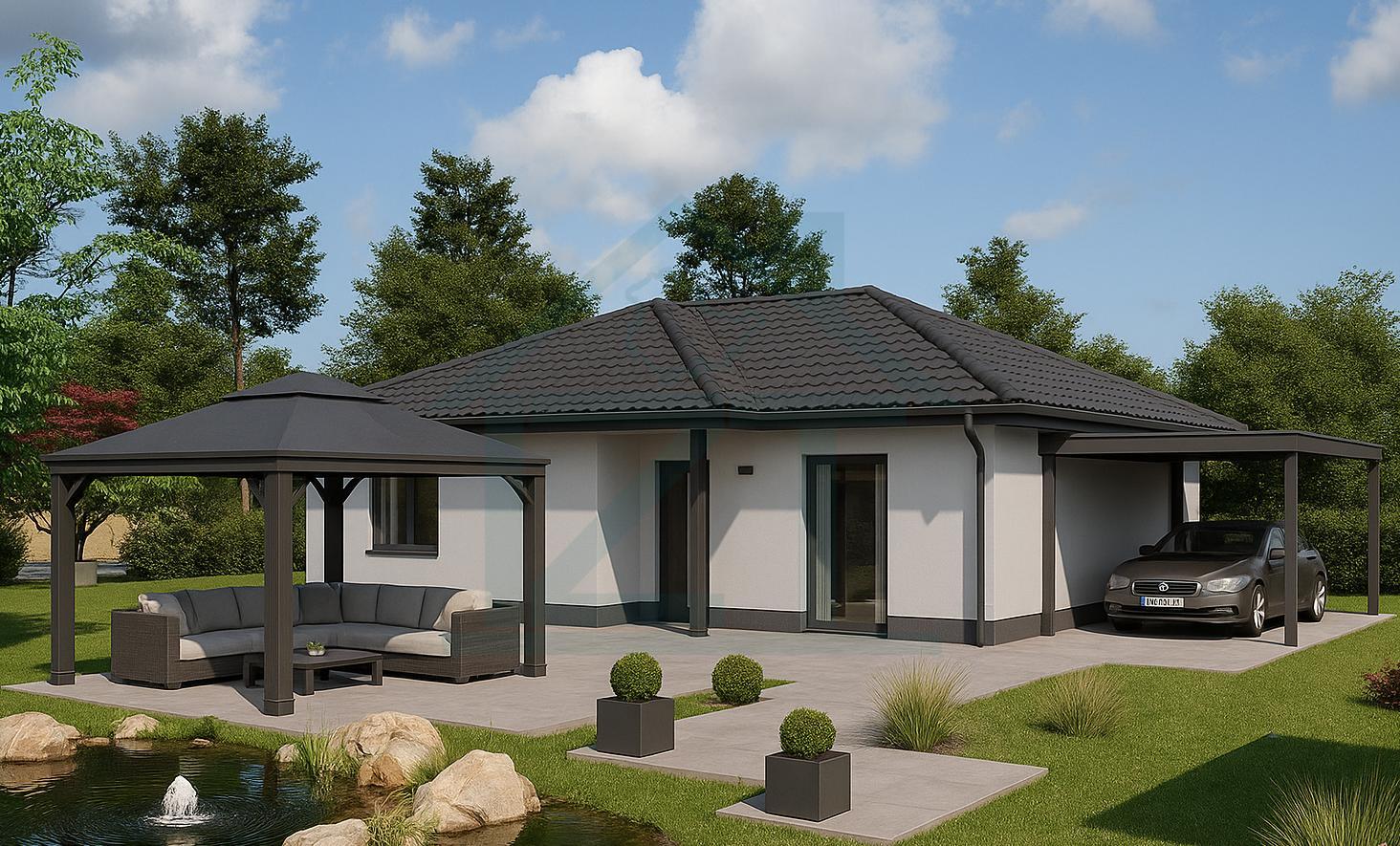 Modern Vorstadtidyll mit Gartenteich (1)
