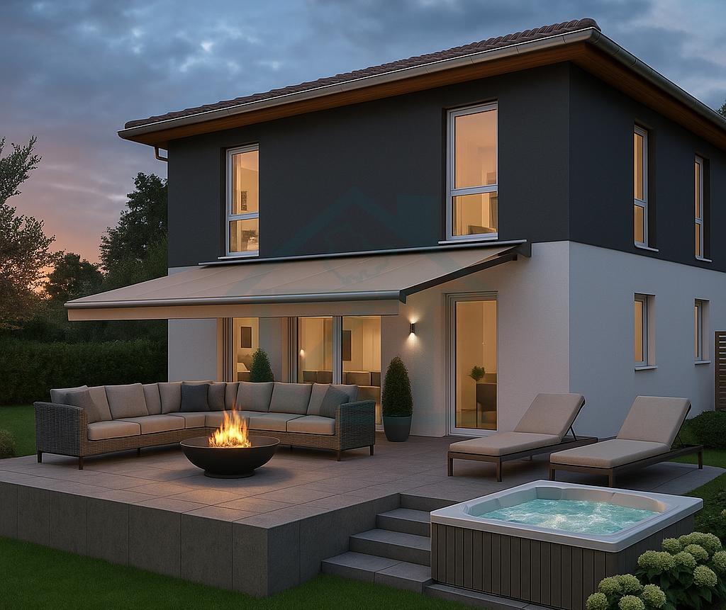 Moderne Terrasse bei Sonnenuntergang