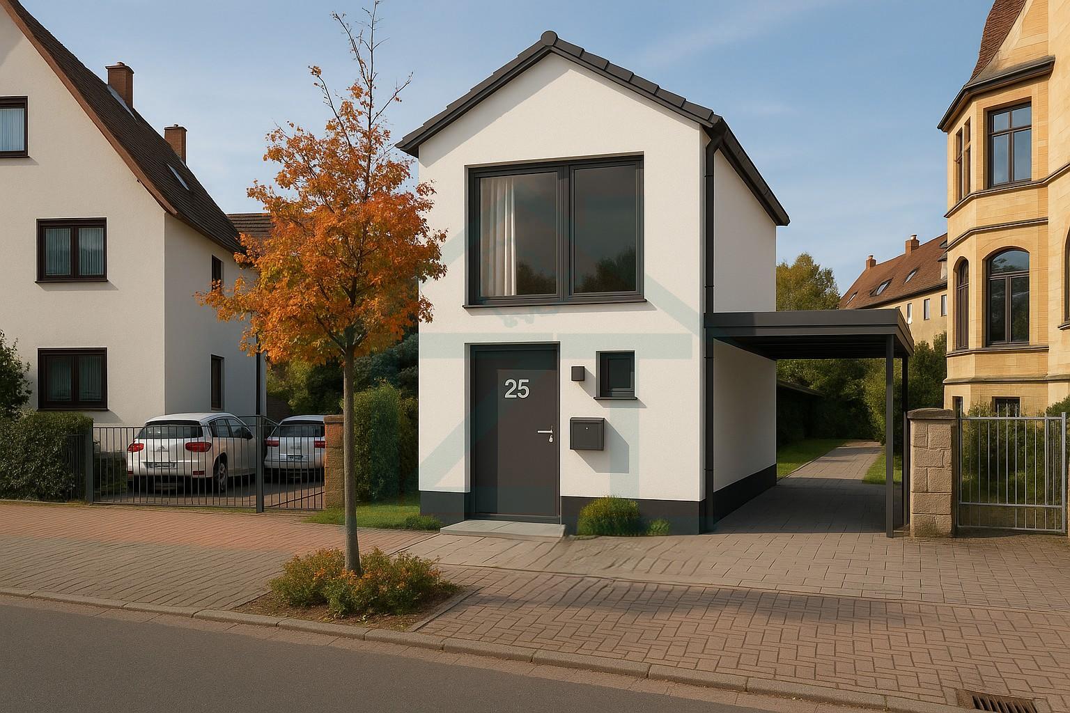 Moderne Architektur zwischen Altbauten im Herbst