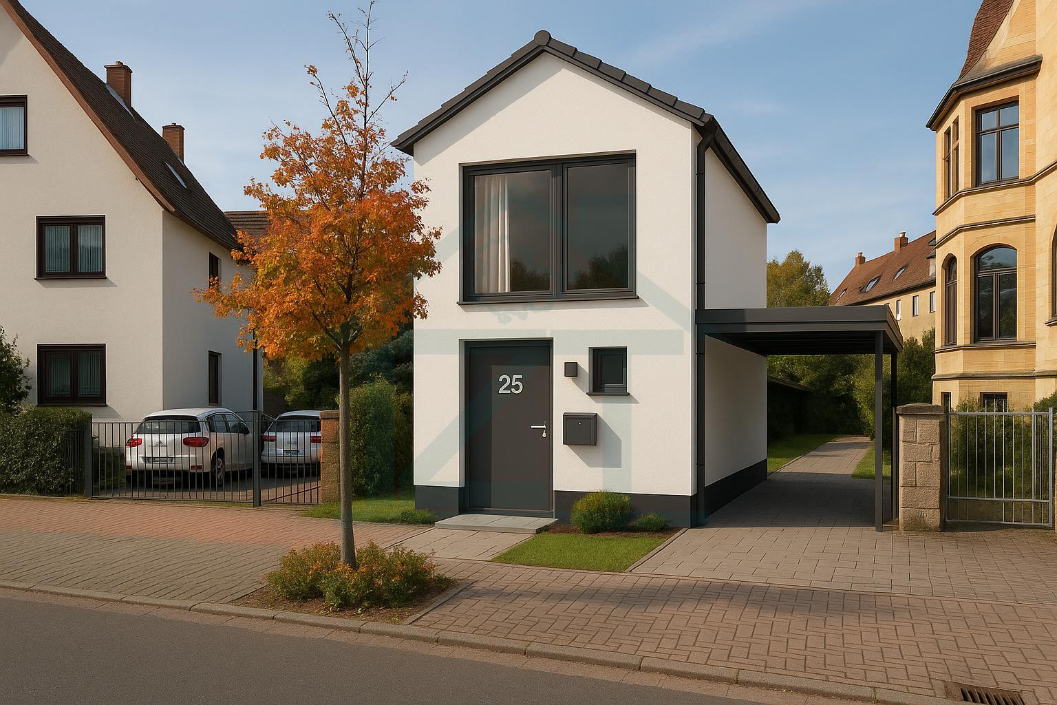 Moderne Architektur zwischen Altbauten im Herbst
